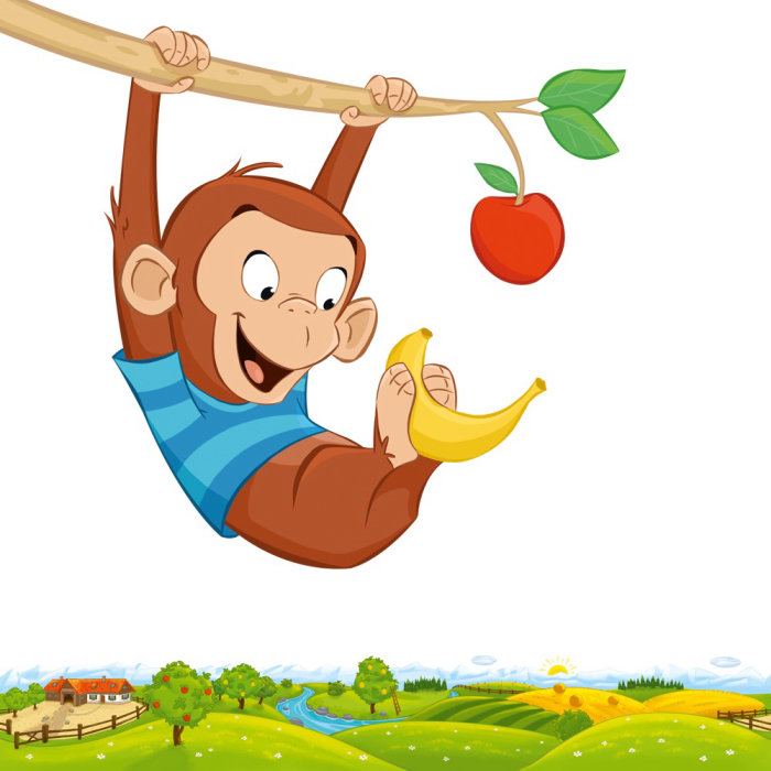 Macaco de desenho animado, segurando a banana