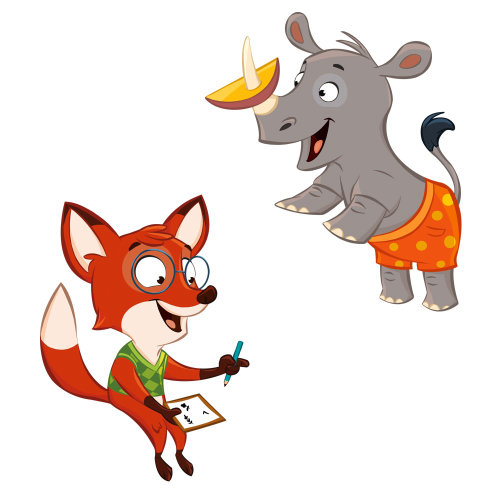 Illustration du personnage de drôle de rhinocéros et de renard