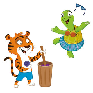 Desenho animado de tigre e tartaruga