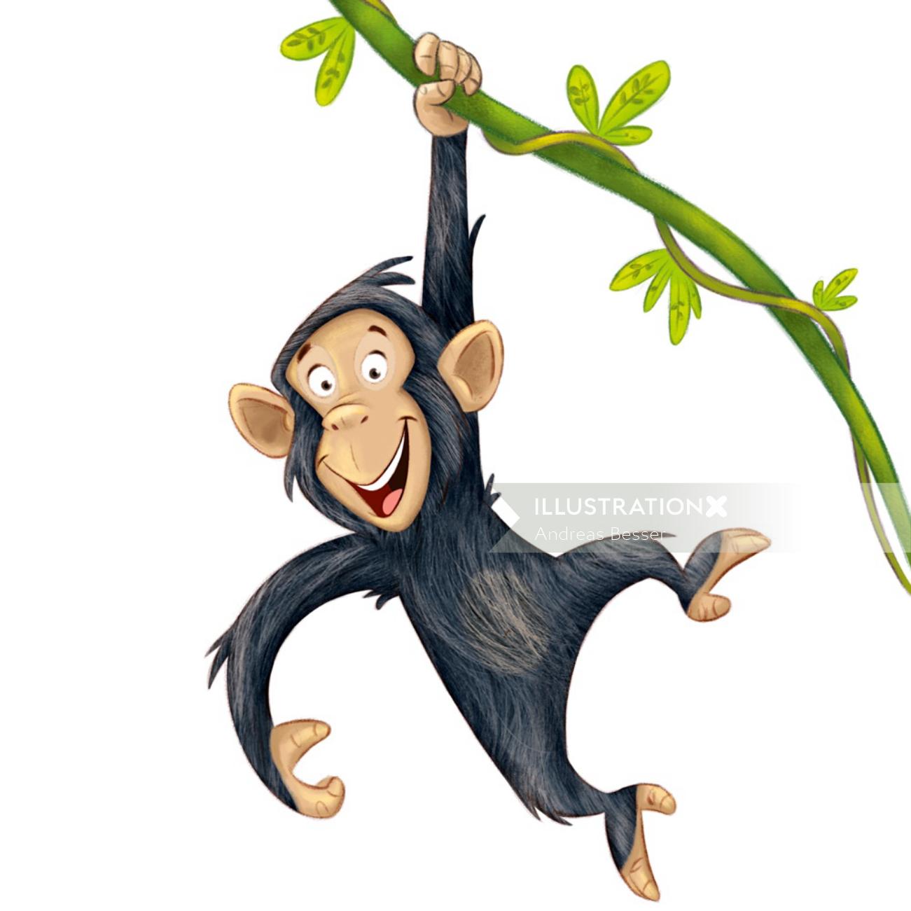 Monkey hanging on branch
