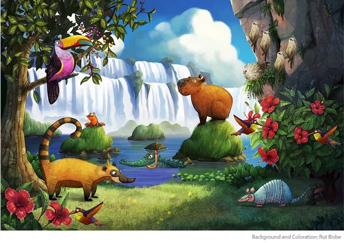 Cartoon of animals enjoying nature
