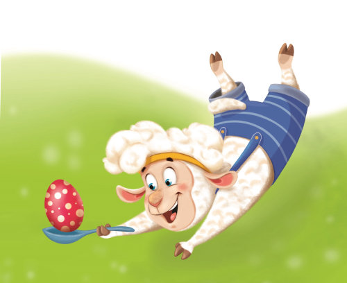 character design sheep catching egg
