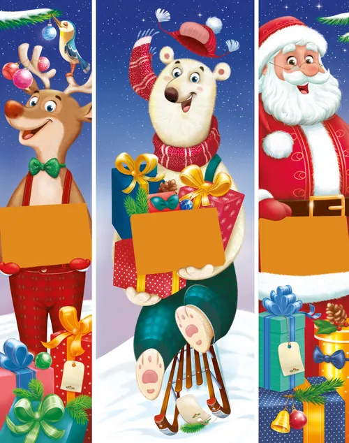 Christmas reindeer, polar bear, and Santa Claus holding gifts by Andreas Besser