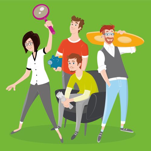 Group of four casually dressed people standing together Andreas Besser