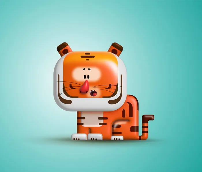 3D cartoon tiger with stripes and big nose by Andreas Besser
