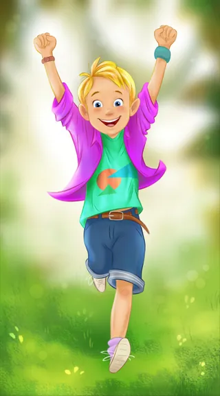 Illustration of a happy child running outdoors by Andreas Besser