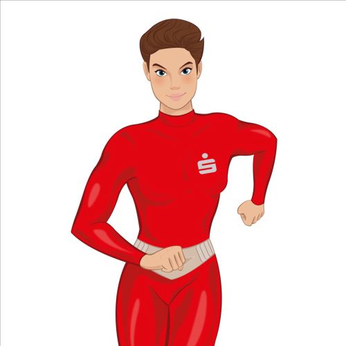 Runner in red athletic suit and silver boots by Andreas Besser