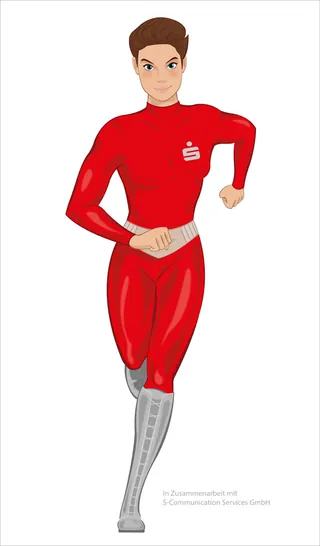 Runner in red athletic suit and silver boots by Andreas Besser