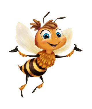 Cheerful cartoon bee in flight with open wings by Andreas Besser