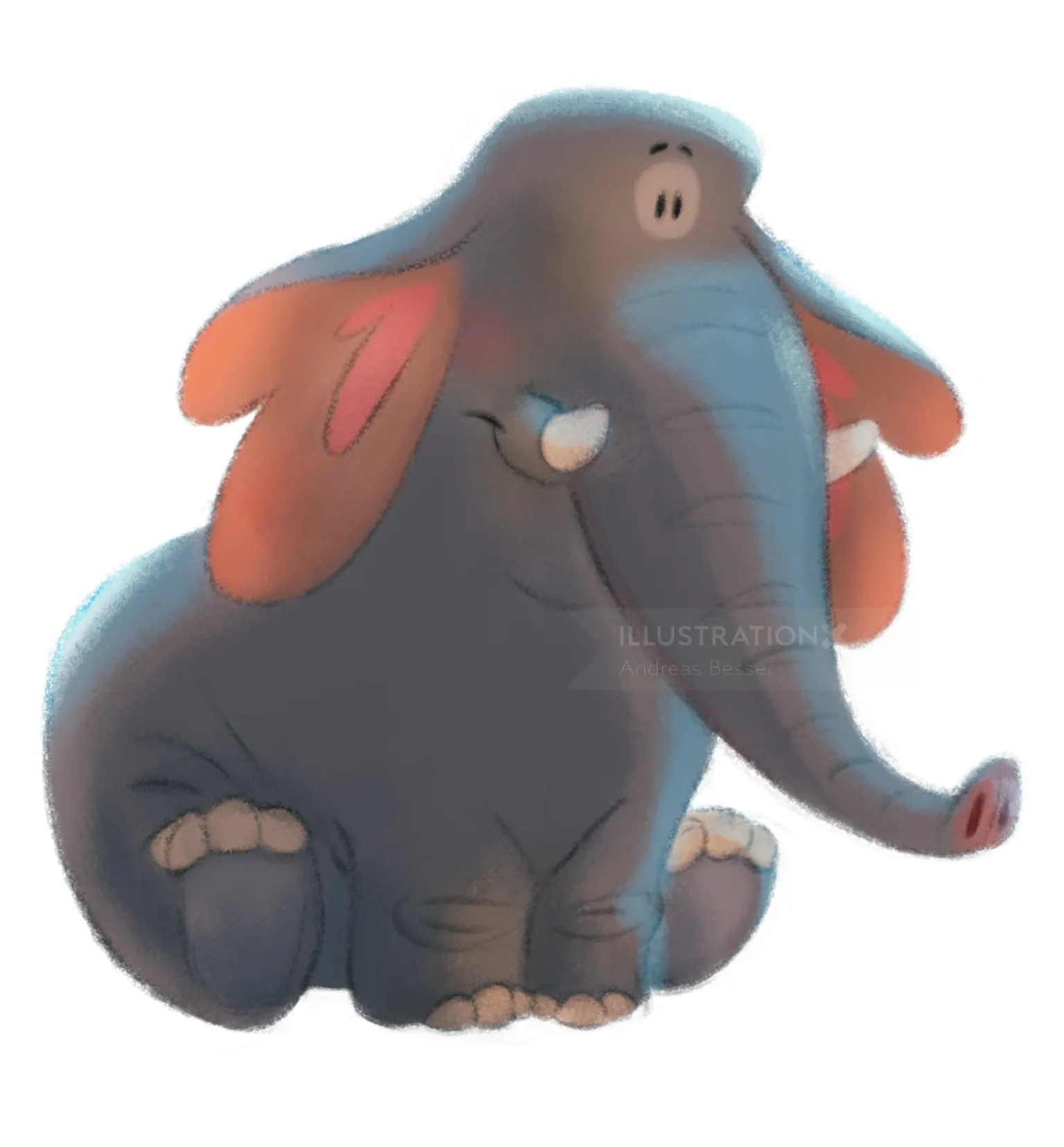 Niedlicher Cartoon-Elefant mit lächelndem Gesichtsausdruck von Andreas Besser