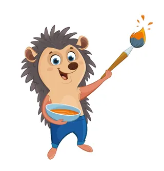 Happy hedgehog holding a paintbrush and palette
