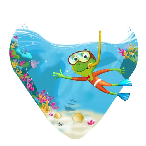 Sapo mergulhador com snorkel, corais e criaturas marinhas por Andreas Besser