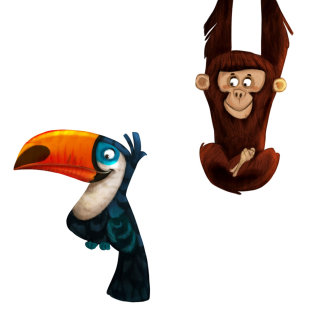 アンドレアスベッサーによる鳥と猿の絵