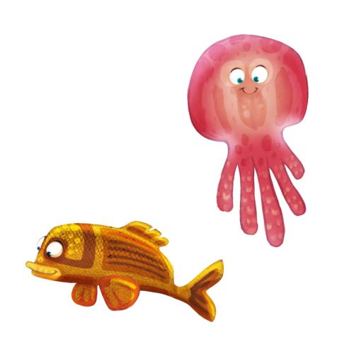 Animal cartoon design of jelly fish and gold fish
