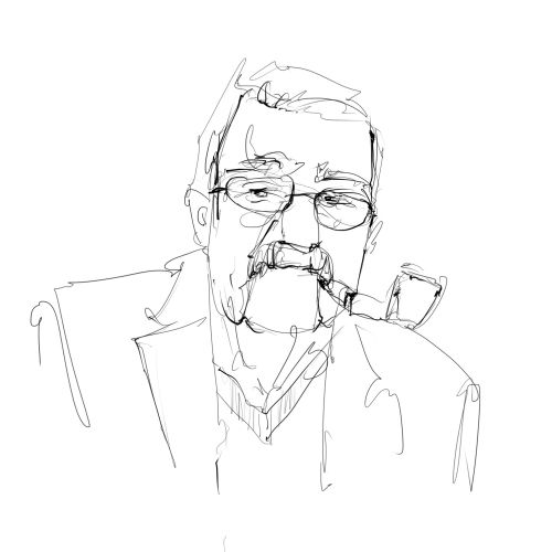 potrait line illustration of a man with pipe
