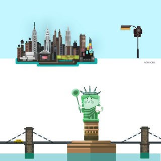 Illustration of City with statue of liberty
