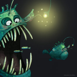 Ilustración de pez aterrador
