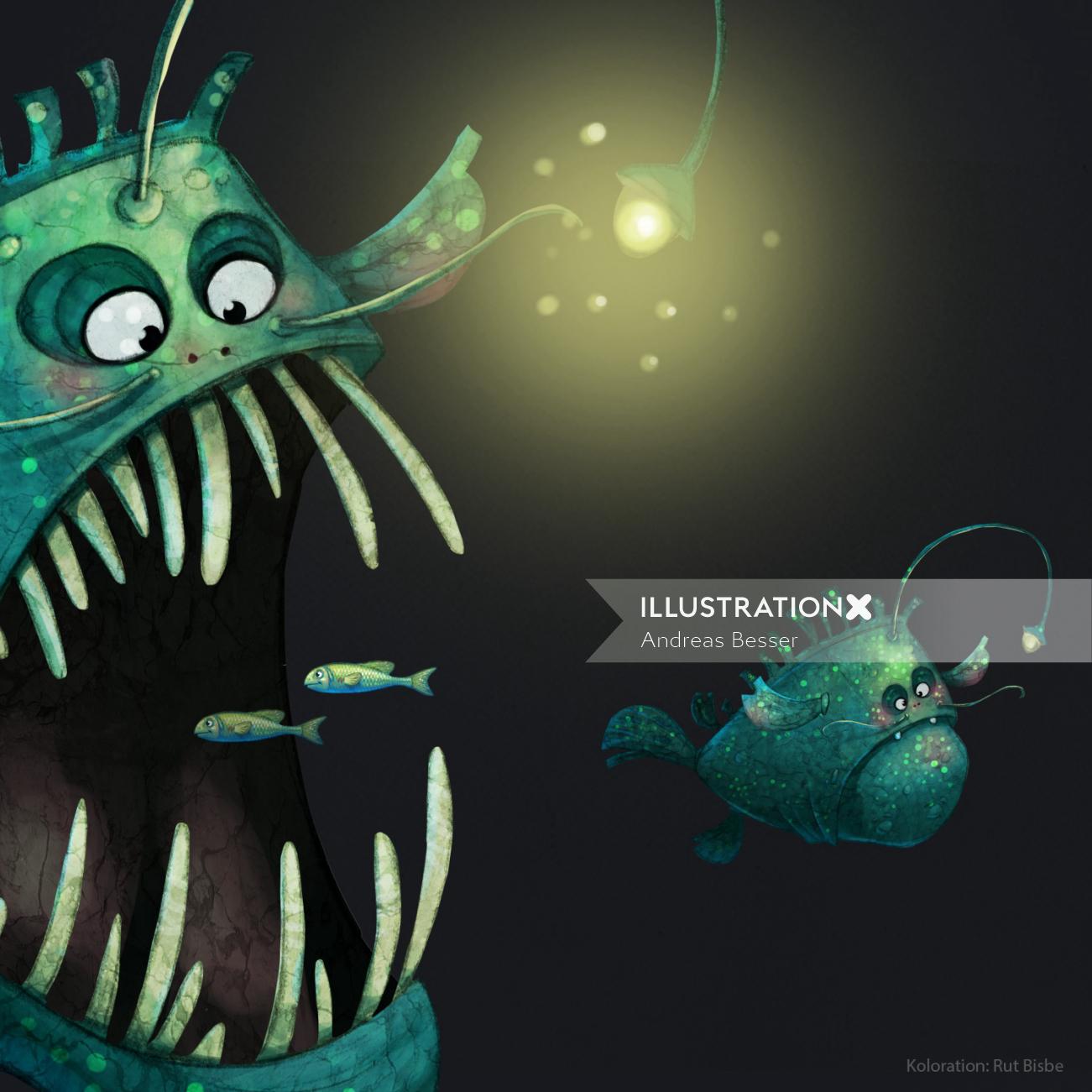 Illustration of scary fish
