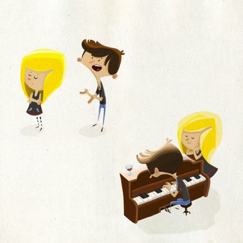 Illustration of people with piano
