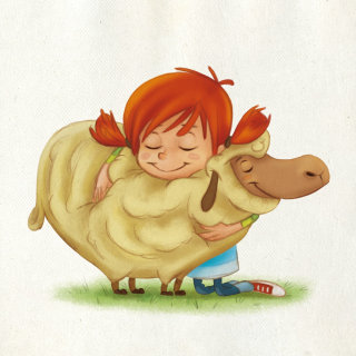 caricatura infantil de niña con oveja
