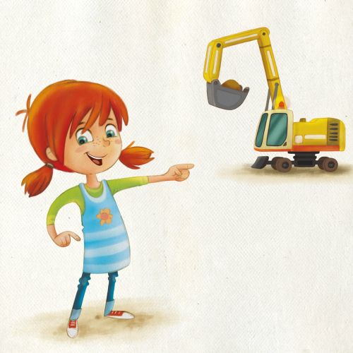 cartoon illustration of a girl with machine
