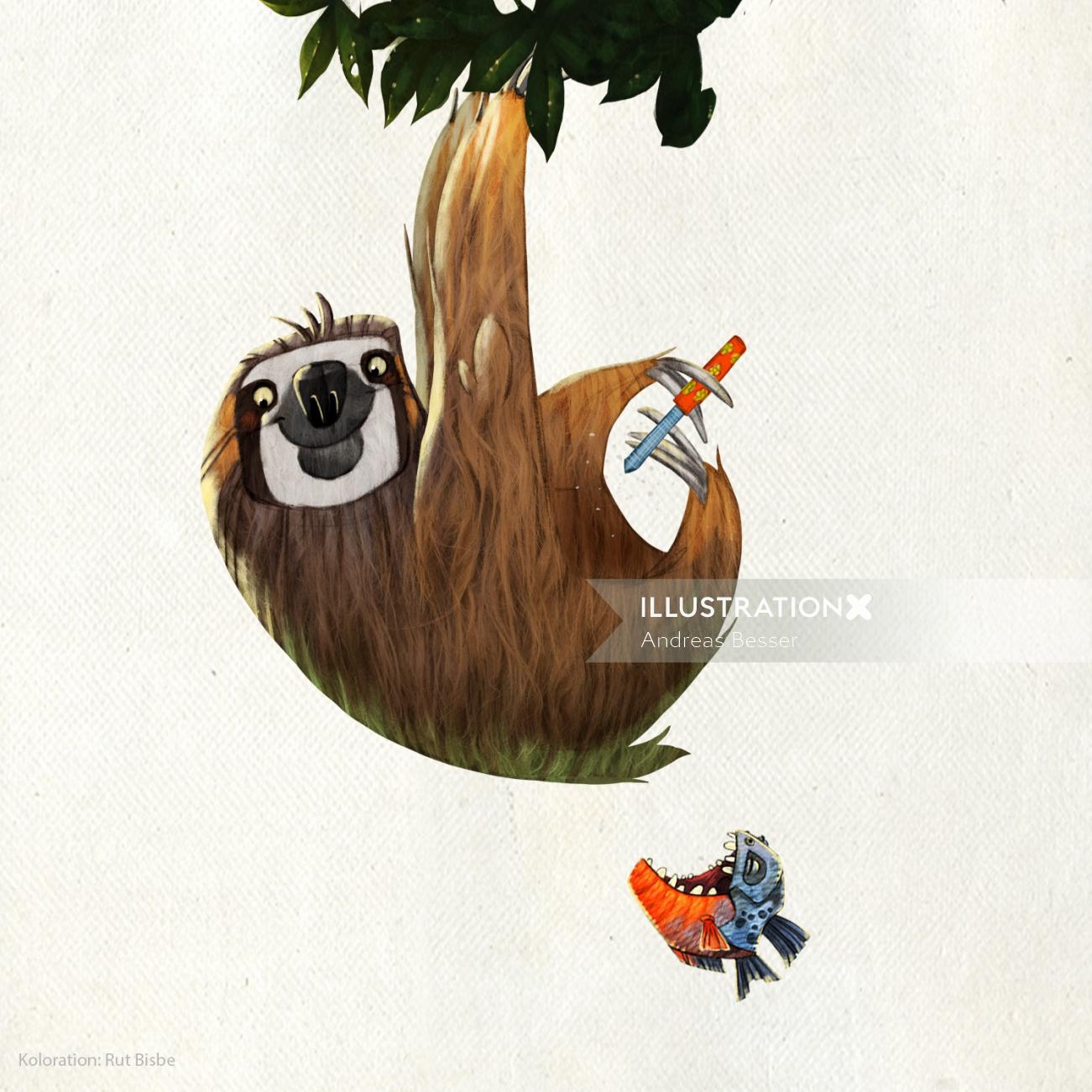 Animal suspendu à l&#39;illustration de l&#39;arbre