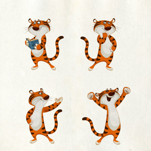 Set of tiger cartoon characters