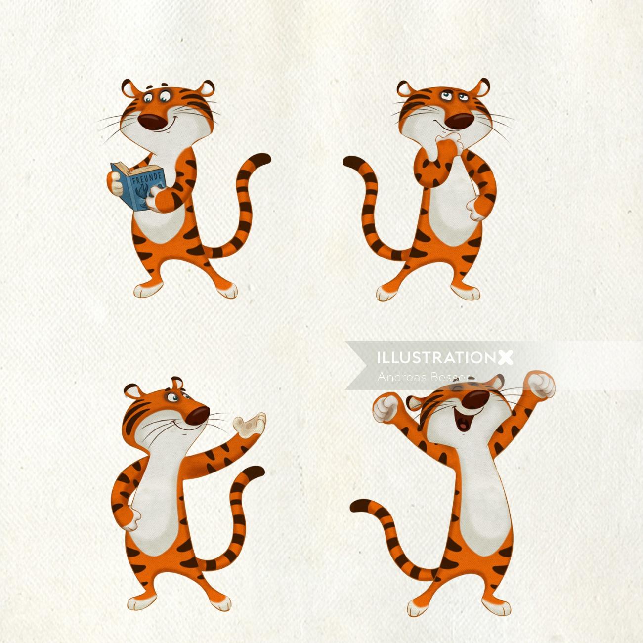Set of tiger cartoon characters