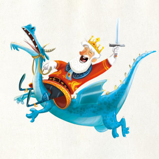 Diseño de personajes del rey montando dragón.

