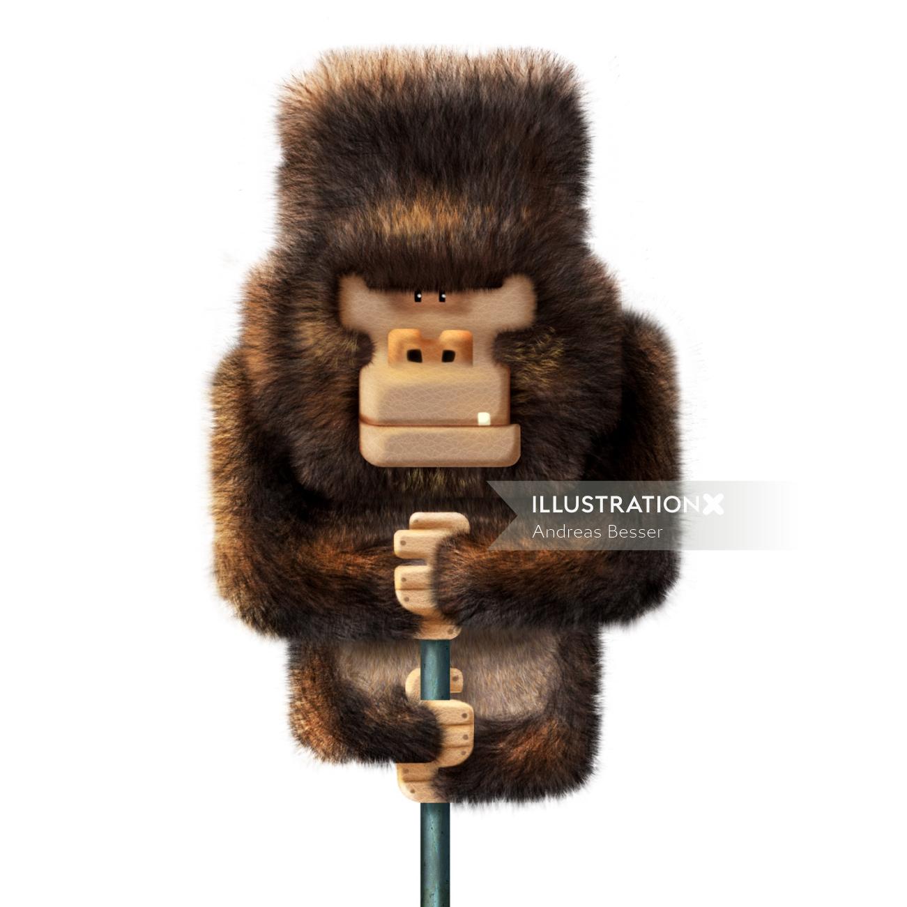 Digital illustration of a chimpangee on pole
