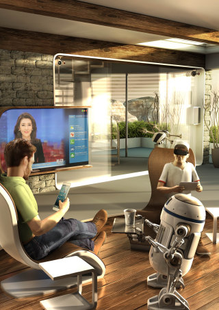 Pessoas 3D/CGI assistindo TV