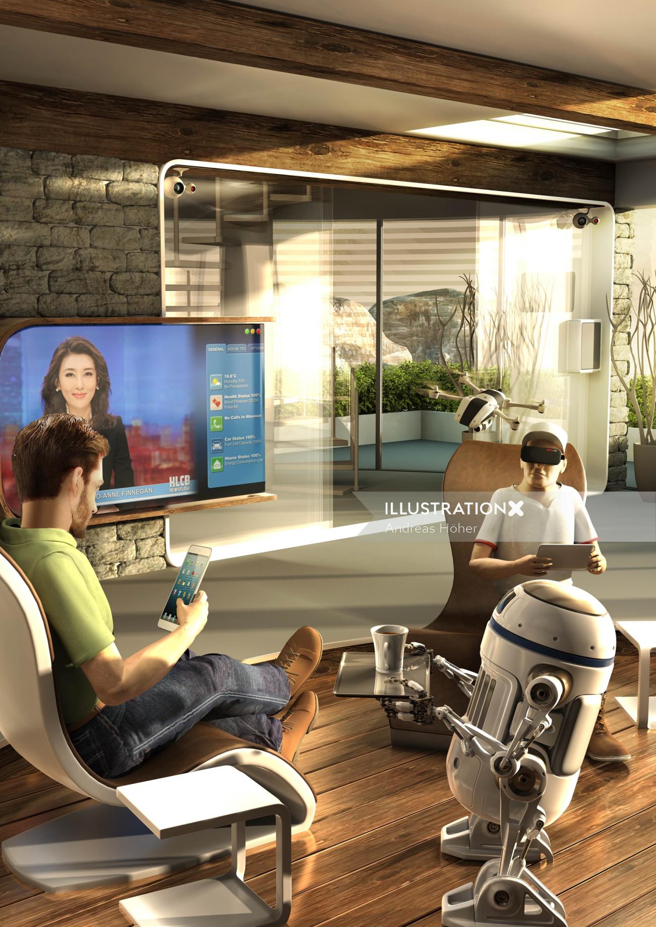 テレビを見ている3D / CGIの人々