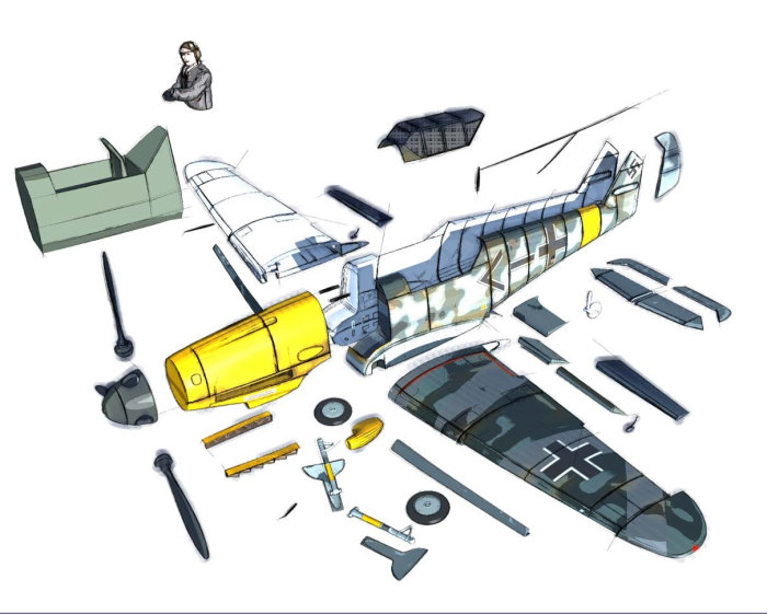Design gráfico da explicação do avião para a empresa Messerschmidt