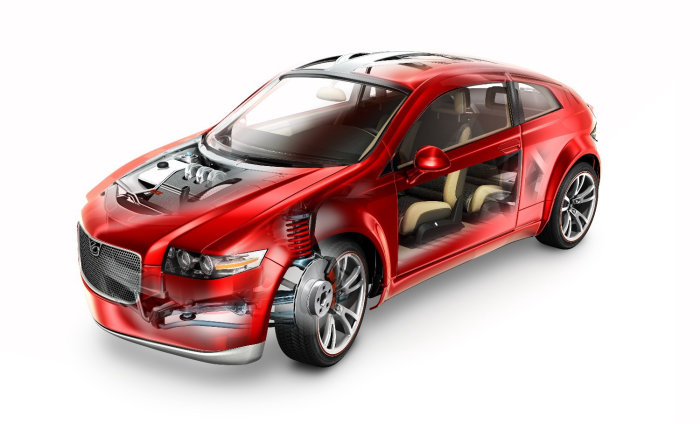 3D / CGI red car with interior view