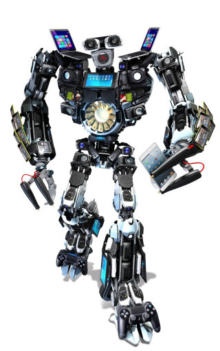 大きな腕を持つ 3D / CGI ロボット