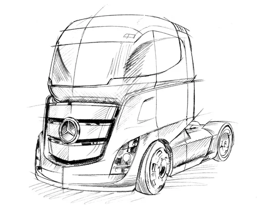 Sketch of Mercedes-Benz truck cab by Andreas Schickert