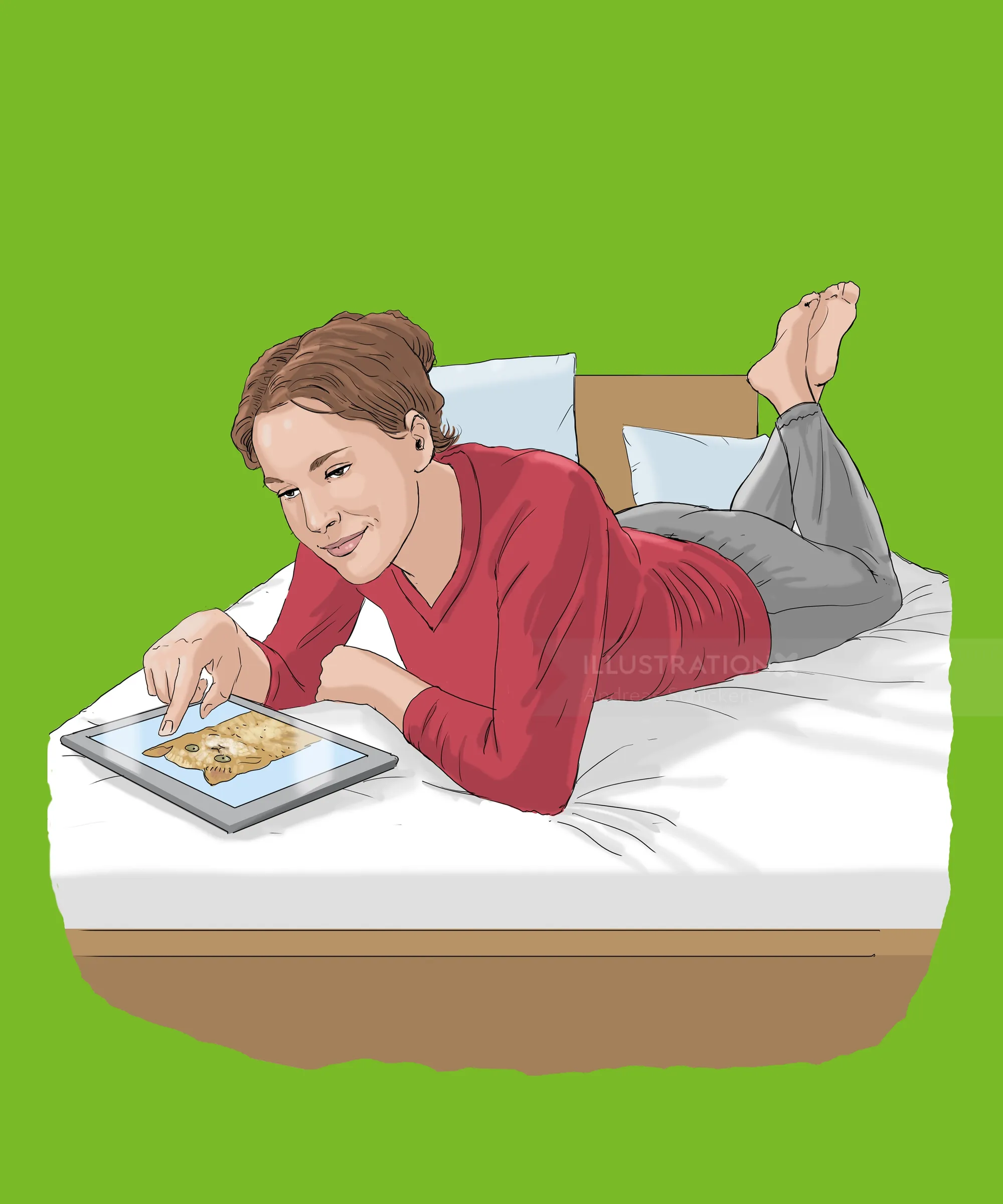 Person lying on bed using tablet device by Andreas Schickert
