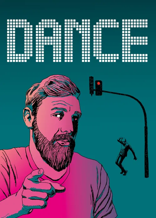 Illustration of a man pointing under the word DANCE with dancer and traffic light, by Andreas Schick
