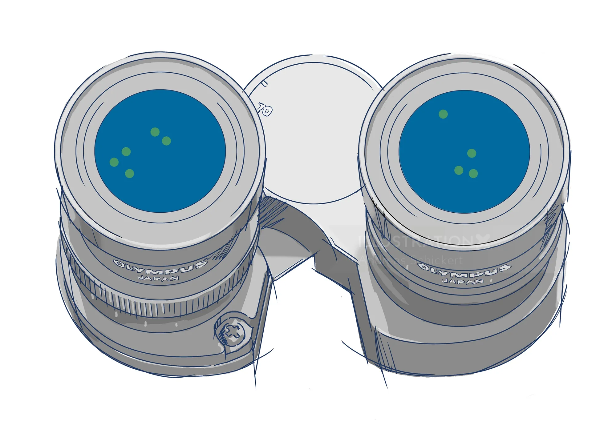Vector binoculars with blue lenses detailed top view by Andreas Schickert