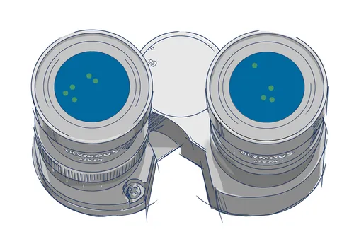 Vector binoculars with blue lenses detailed top view by Andreas Schickert