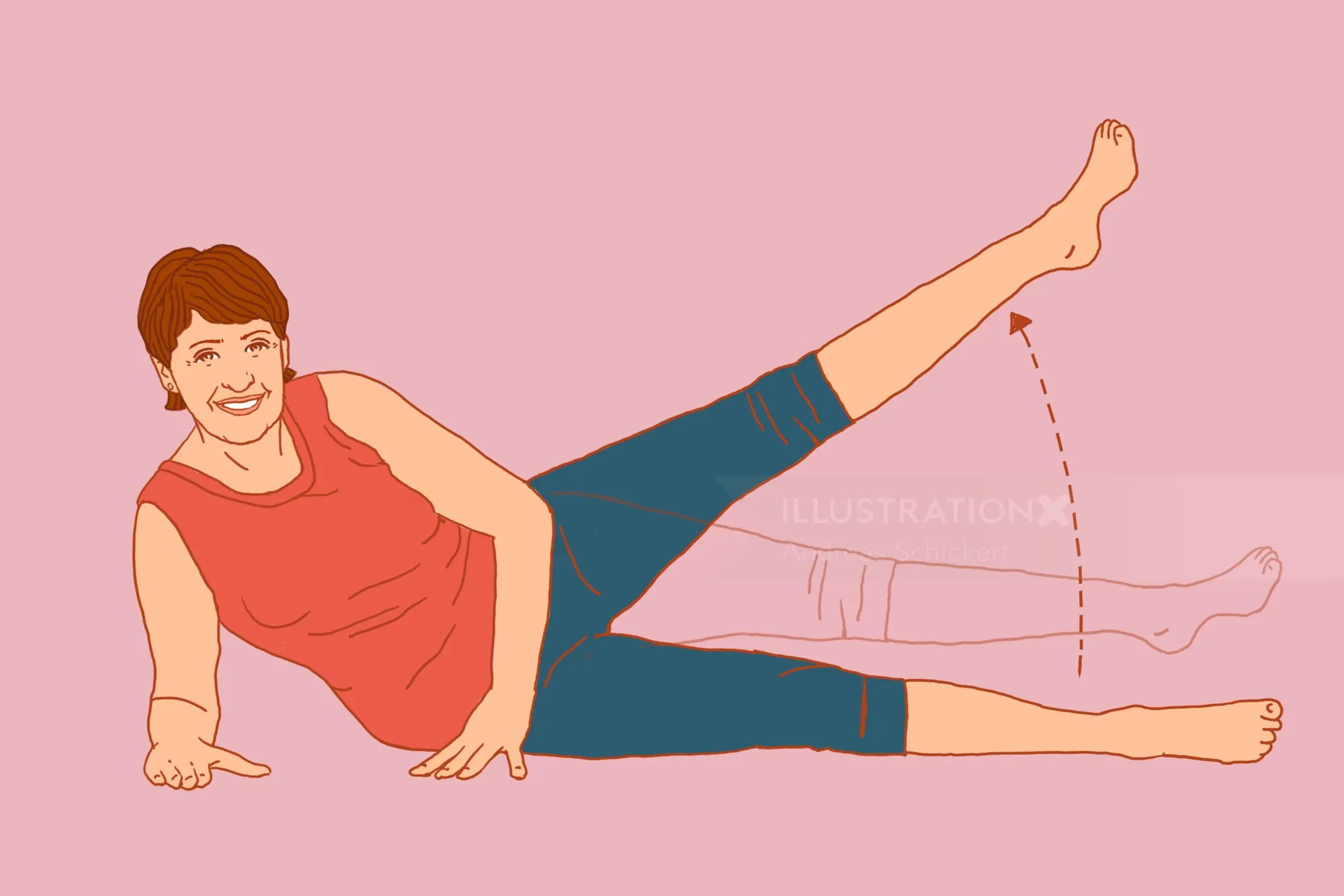 Woman doing side leg raises exercise illustration by Andreas Schickert