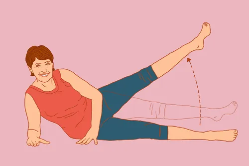 Woman doing side leg raises exercise illustration by Andreas Schickert