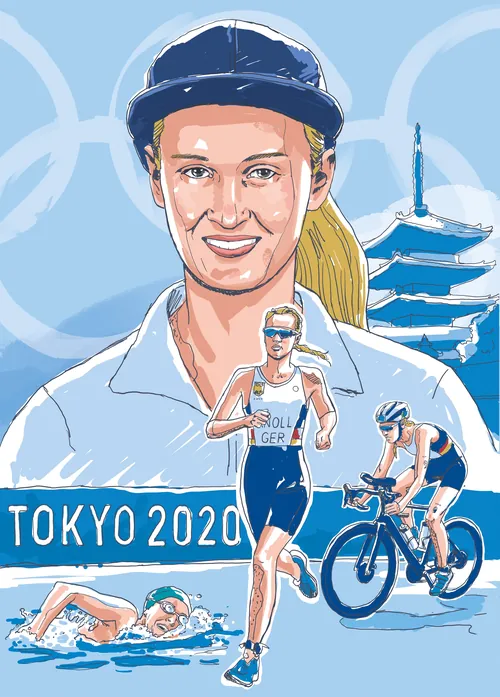 Tokyo 2020 triathlon athlete swimming, cycling, and running by Andreas Schickert