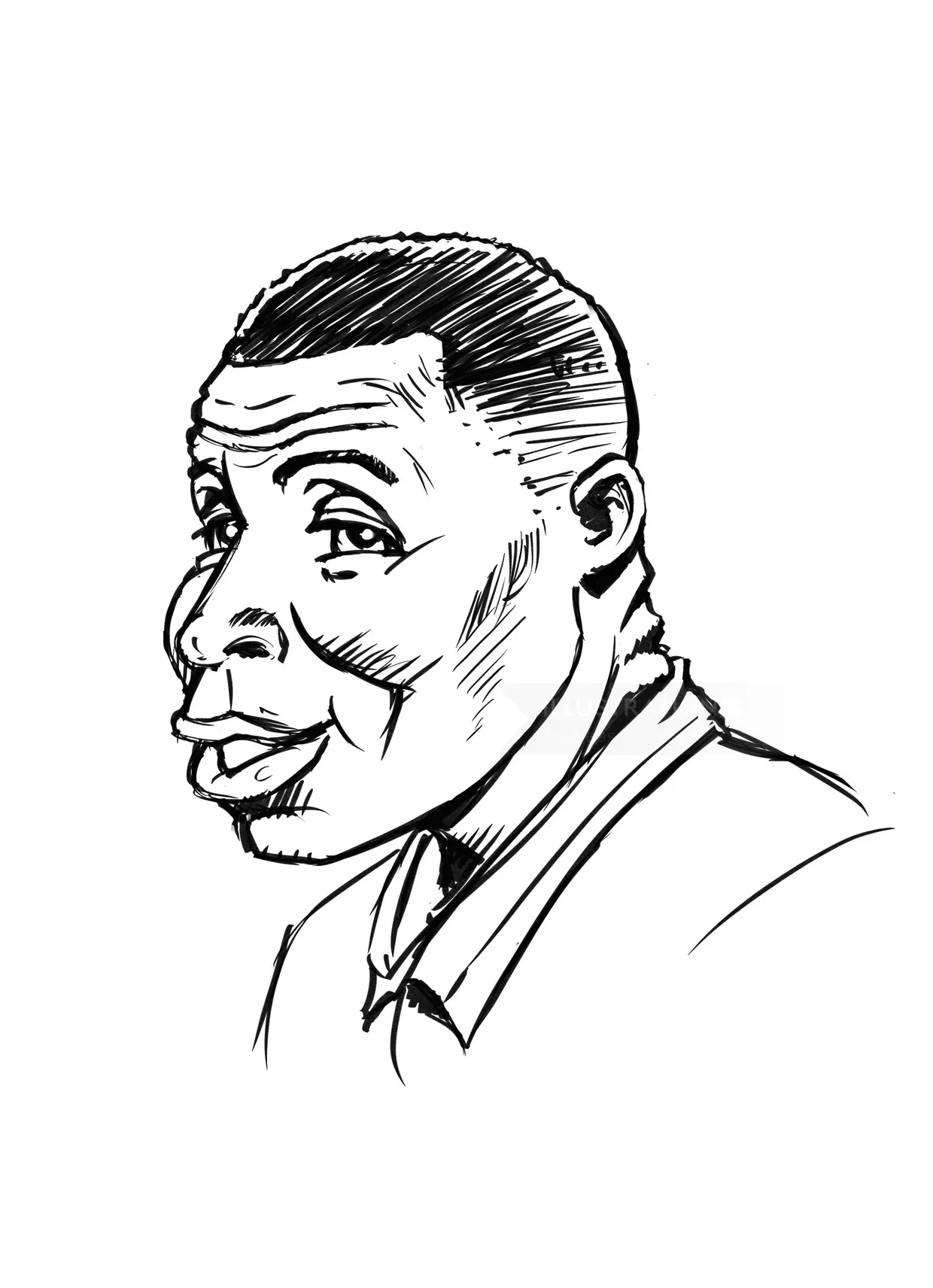 Sketch of a man with short hair wearing a collared shirt