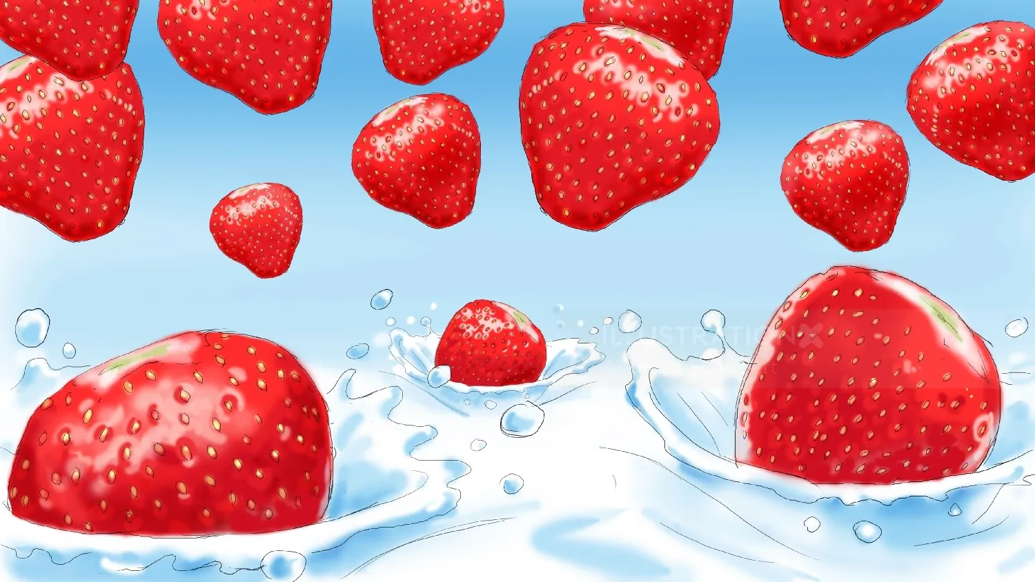 Strawberries splashing into water with bubbles by Andreas Schickert