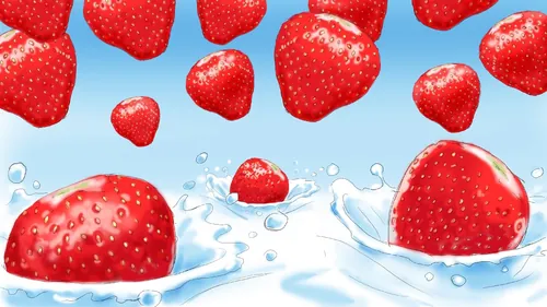 Strawberries splashing into water with bubbles by Andreas Schickert