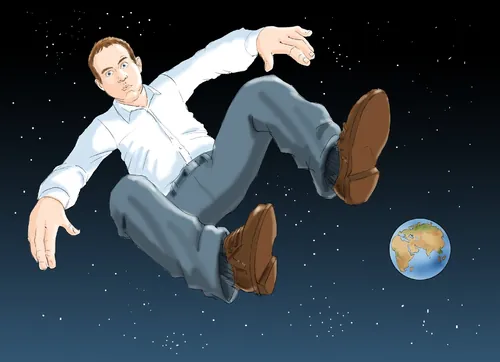 Man floating in space near Earth illustration by Andreas Schickert