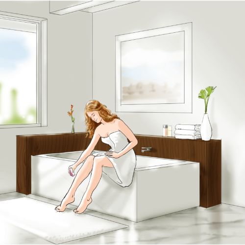 woman sitting in bathroom
