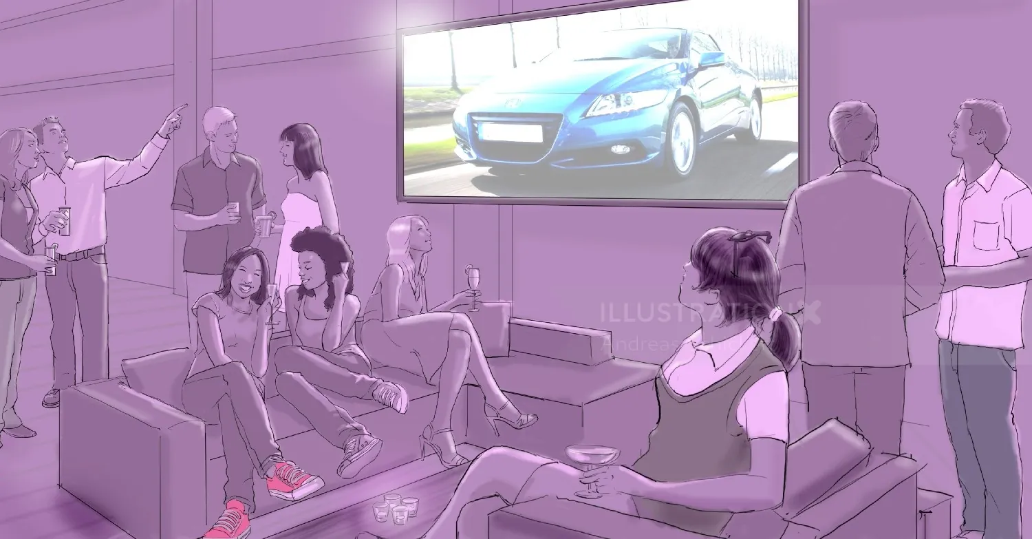 Group watching a car presentation on screen by Andreas Schickert