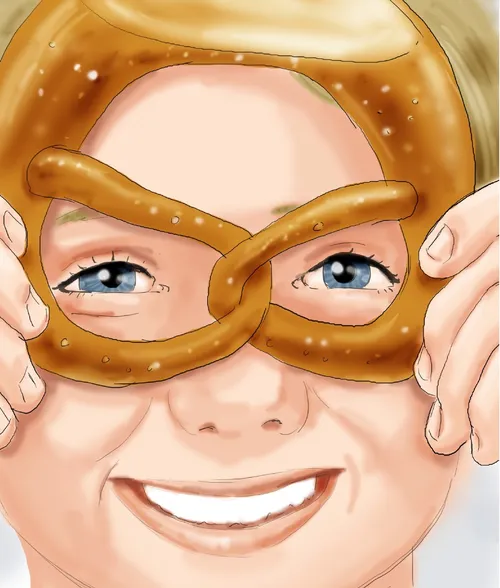 Smiley boy with Pretzel
